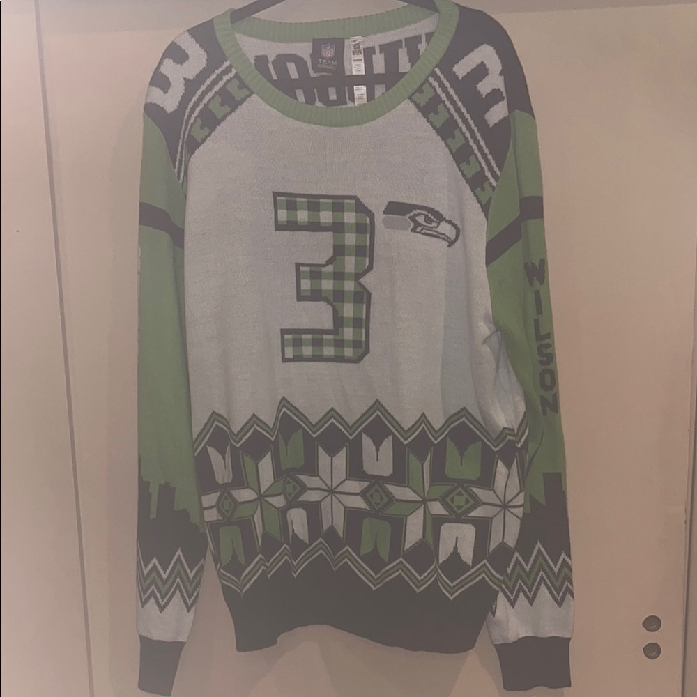 Seattle Seahawks Green and Blue #3 Wilson Sweater SZ XL - Picture 5 of 10